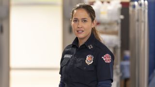 Jaina Lee Ortiz as Andy in uniform in Station 19 season 7