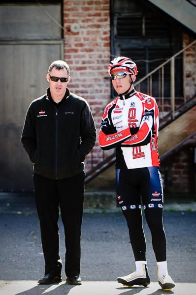 Team Manager Glen Mitchell chats with Paddy Bevin