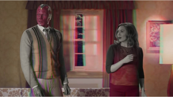 Vision and Scarlet Witch wearing 60s clothes in WandaVision