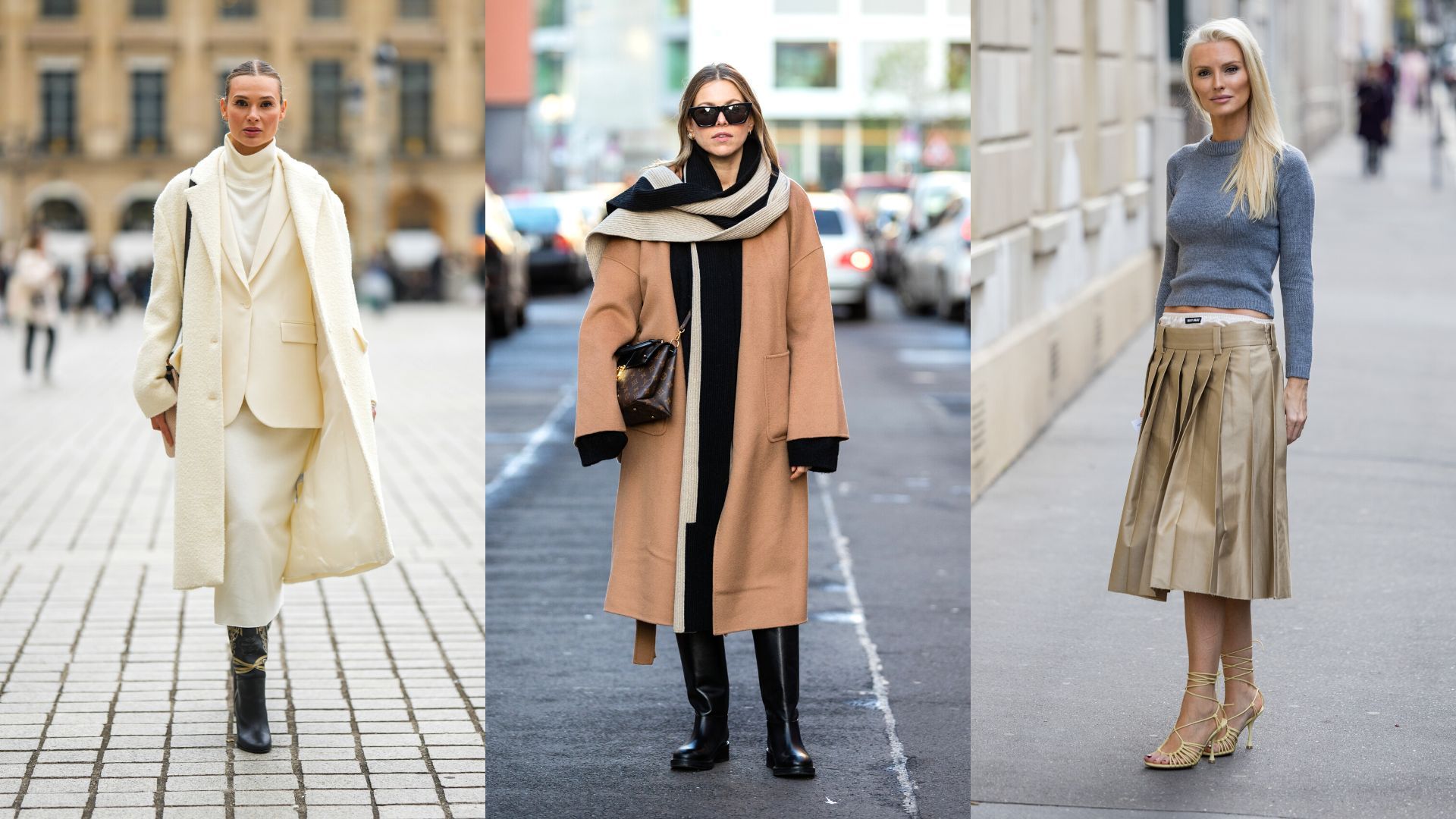 Street style photos of women wearing neutral colors to help them dress simple but stylish