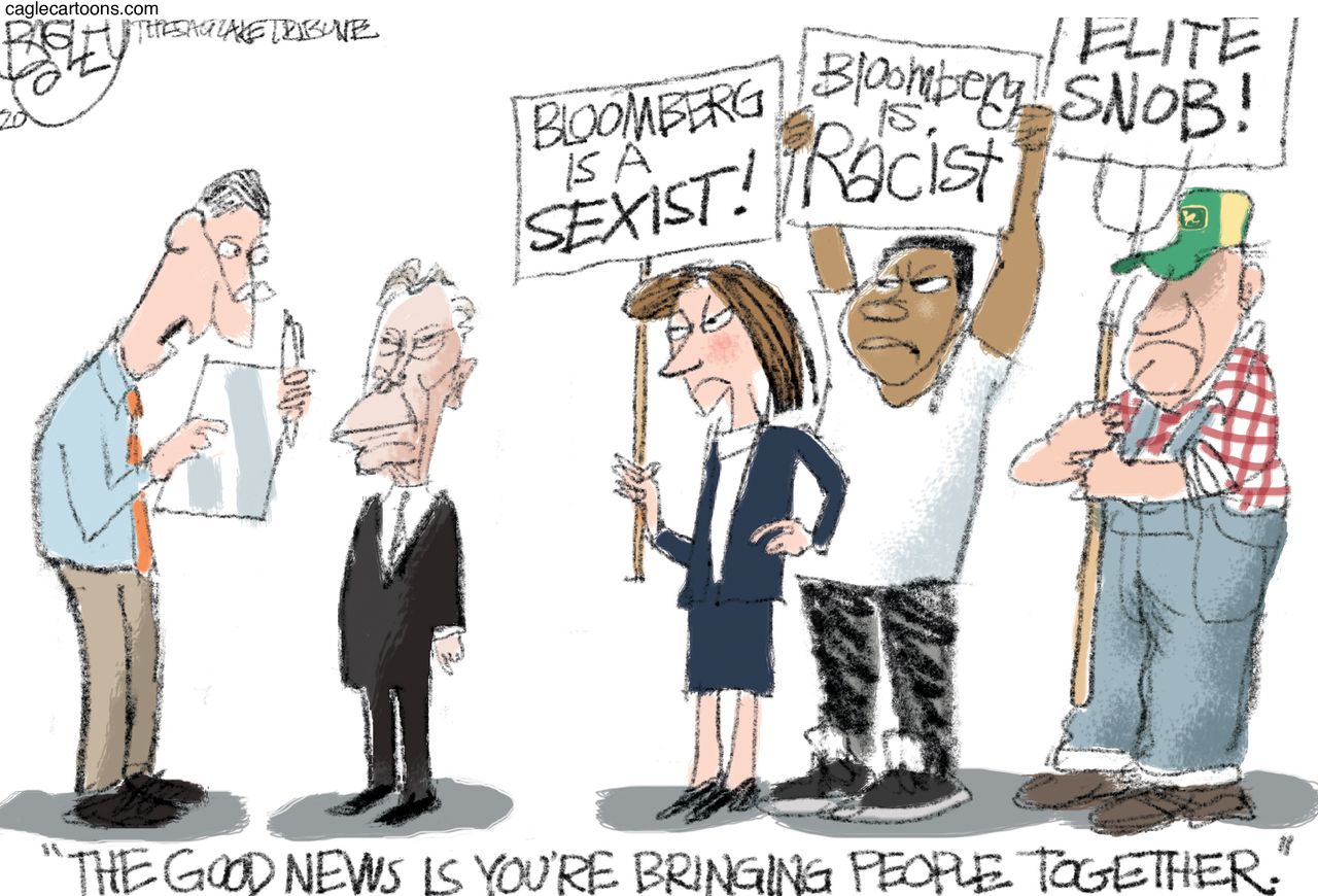 Political Cartoon U.S. Michael Bloomberg Democrats racism sexism billionaire voters