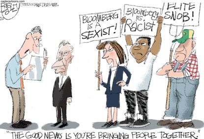 Political Cartoon U.S. Michael Bloomberg Democrats racism sexism billionaire voters