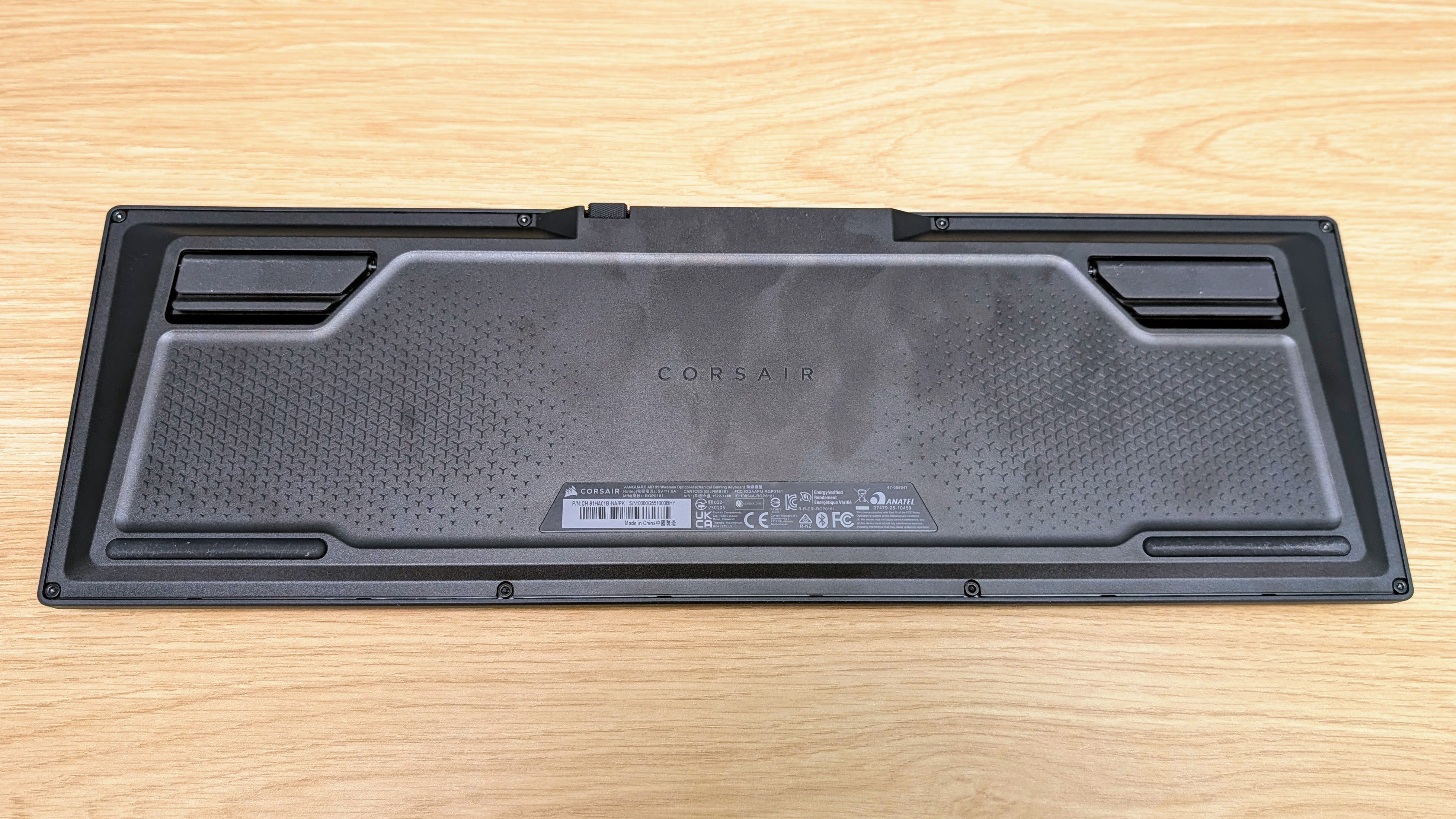 Corsair Vanguard Air 99 Wireless keyboard from the underside.