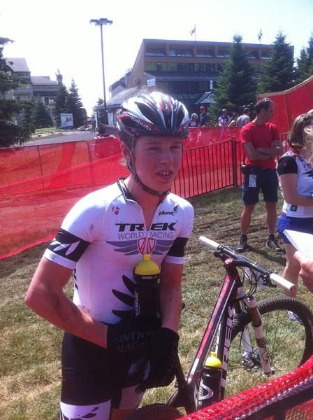 Anton Cooper (Trek World Racing) answers media questions after winning the junior men's race.