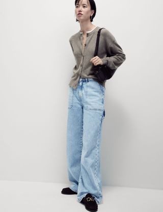 Relaxed High Waisted Carpenter Wide Leg Jeans