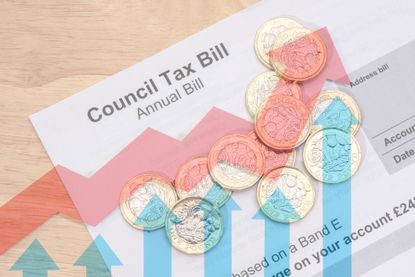 A council tax bill with a rising graph line behind it