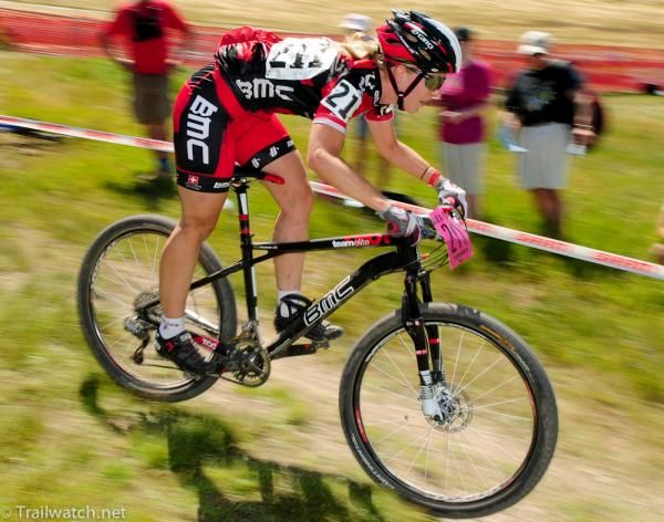 Chloe Forsman (BMC) streaks back to the start/finish area