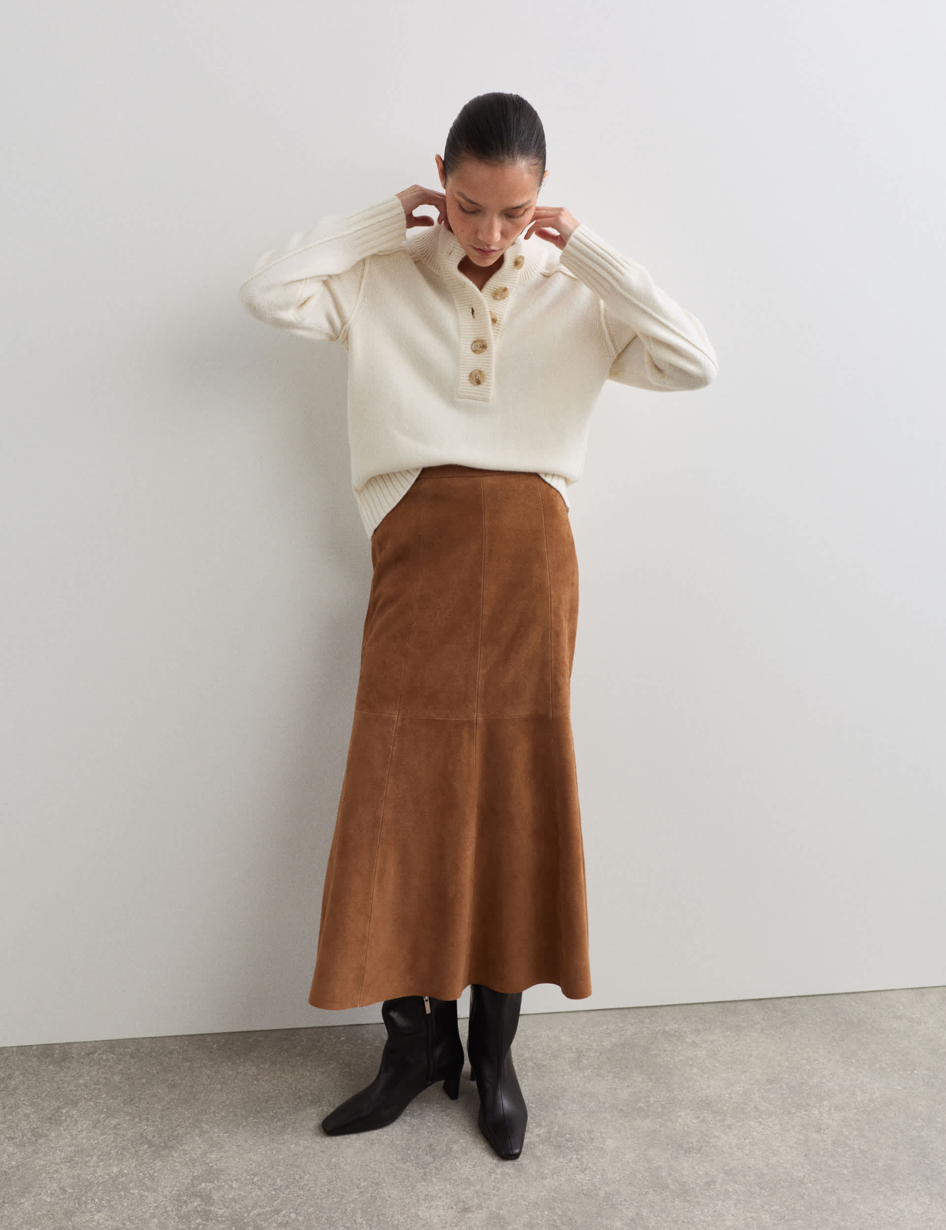 Suede Midaxi A-Line Skirt