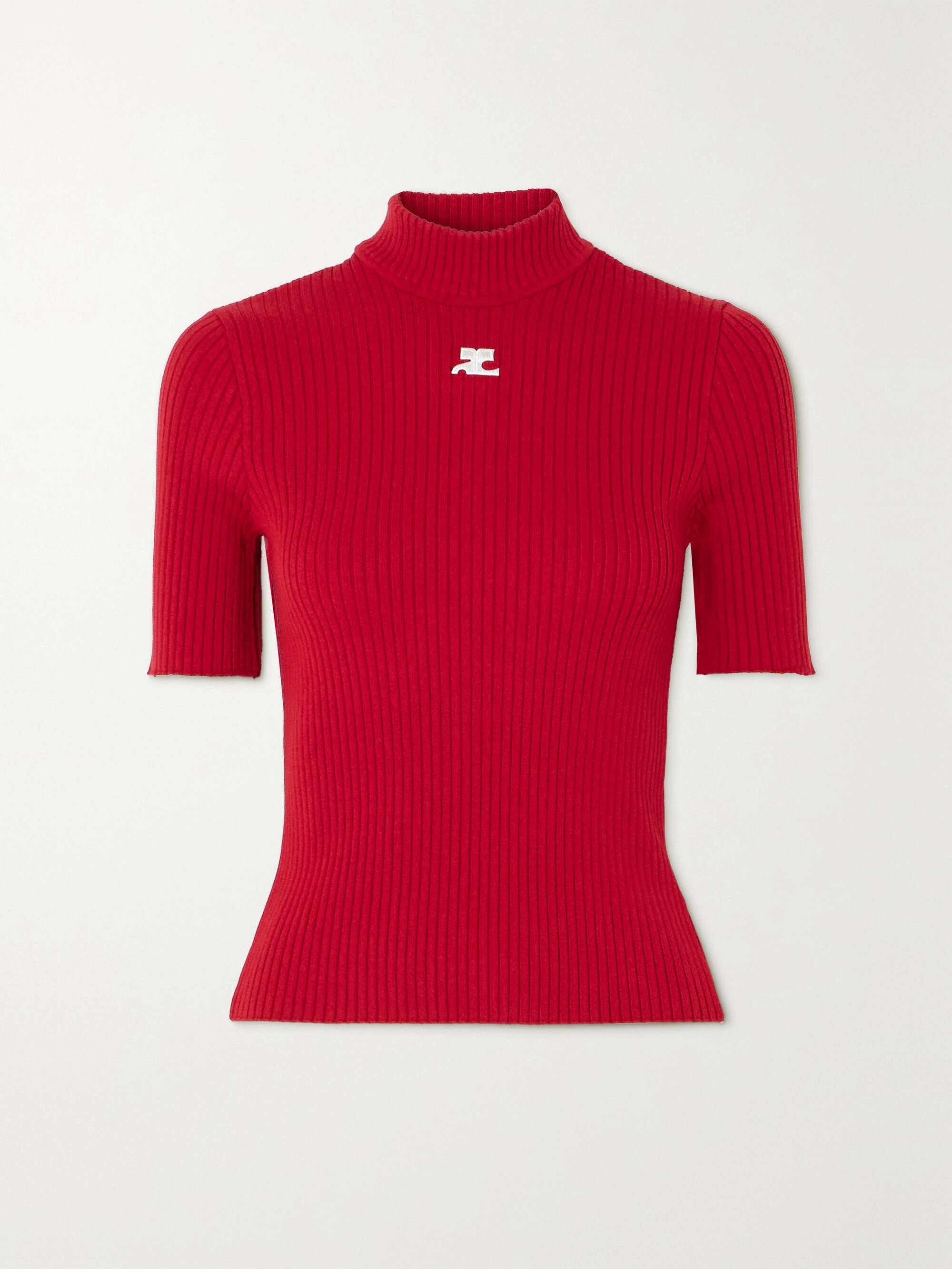 Embroidered Ribbed-Knit Top