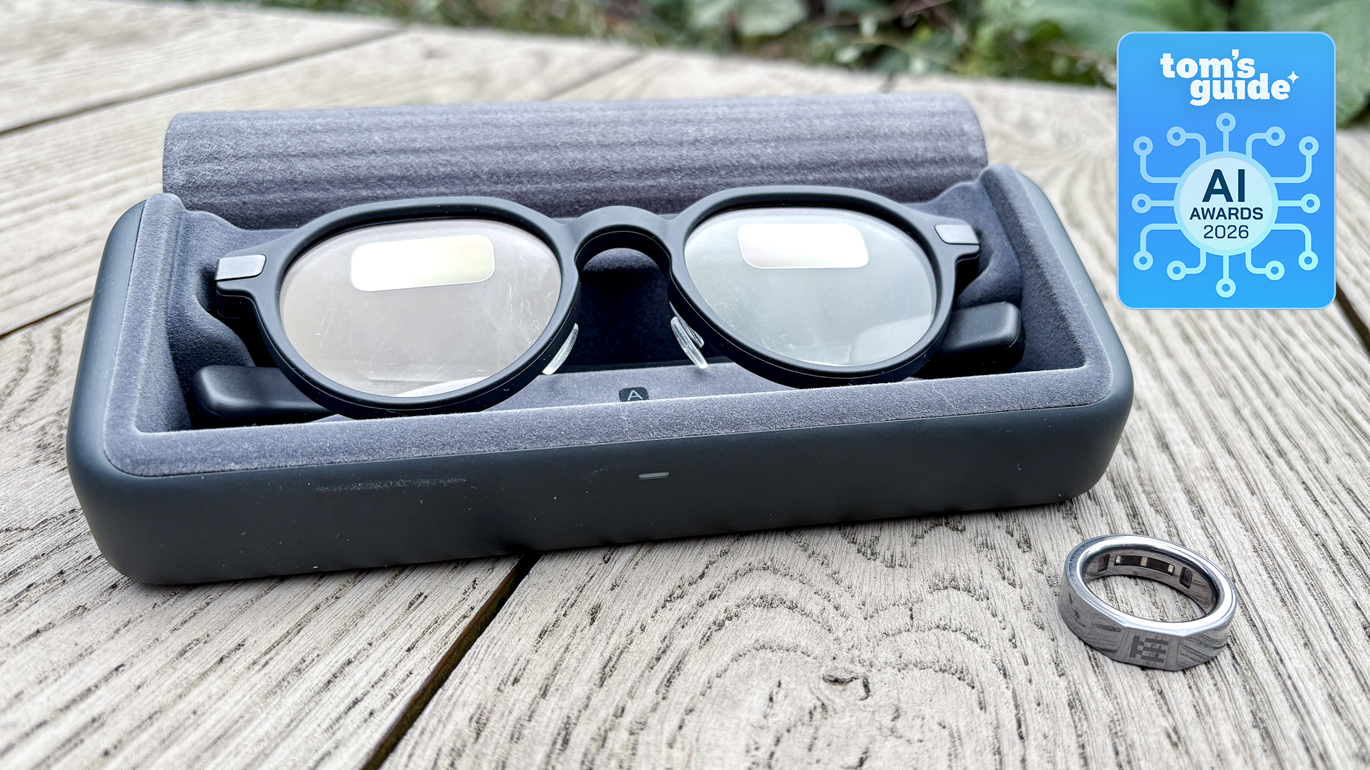 A pair of Even Realities G2 smart glasses in a case with a Tom's Guide AI Awards 2026 badge
