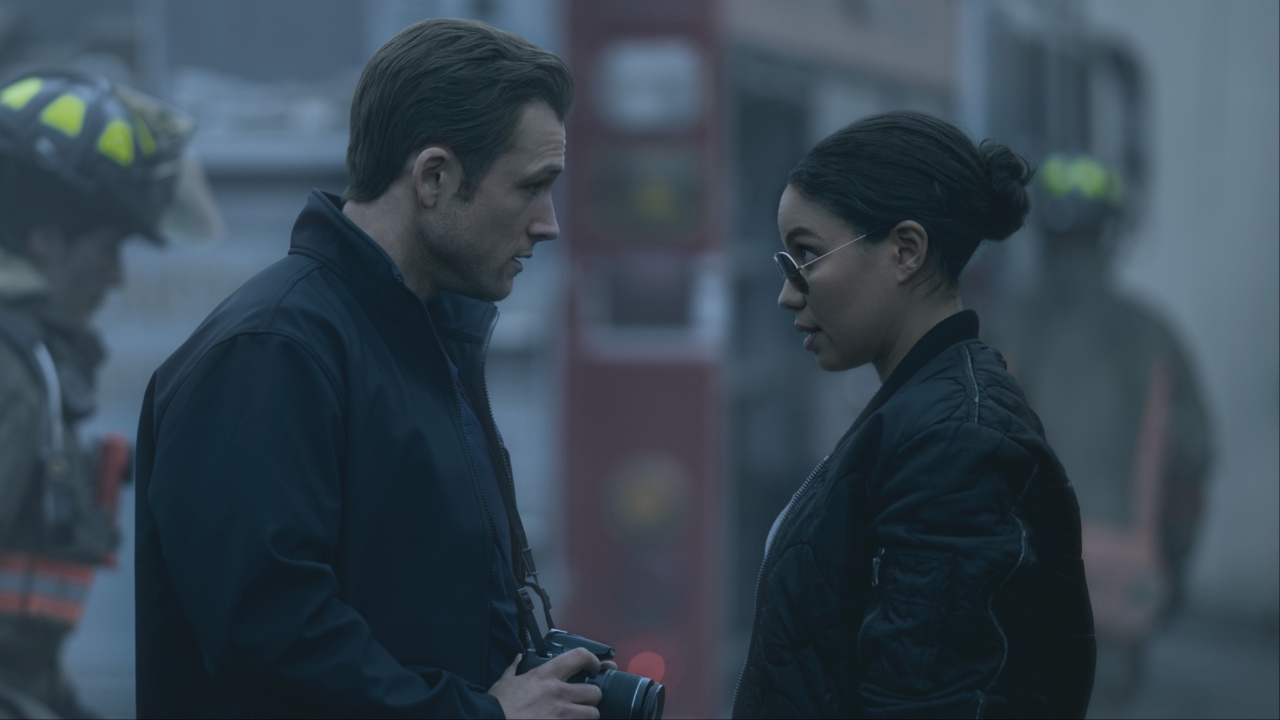 Taron Egerton and Jurnee Smollett in Apple TV+'s Smoke
