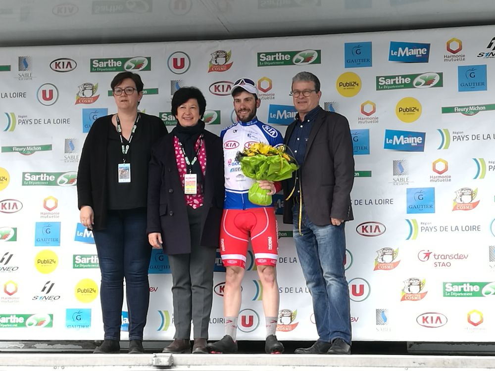 On the podium after stage 1 at Circuit Cycliste Sarthe - Pays de la Loire