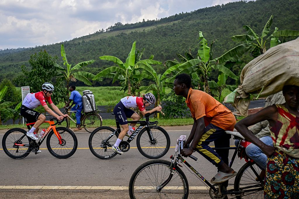 Team Canada pictured during a training sessionahead of the cycling road World Championship, in Kigali, Rwanda, Friday 19 September 2025. The road world championships are taking place from 21 to 28 September. BELGA PHOTO DIRK WAEM (Photo by DIRK WAEM / BELGA MAG / Belga via AFP)