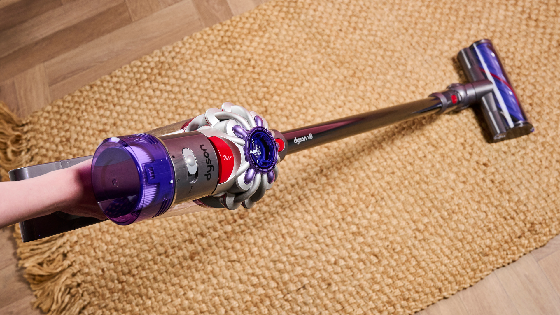 Dyson V8 vacuum cleaner in use