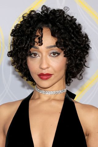 Ruth Negga is pictured with a short, curly hairstyle whilst attending the 75th Annual Tony Awards at Radio City Music Hall on June 12, 2022 in New York City