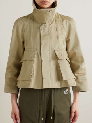 Trapeze Appliquéd Cropped Cotton-Blend Gabardine Jacket