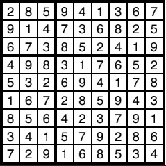 A solution to sudoku.
