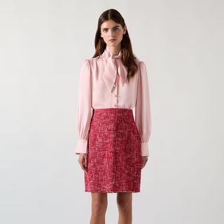 Hall Pink Viscose Crepe Tie Neck Blouse