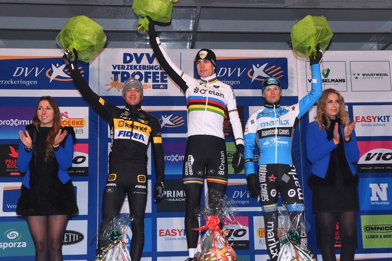 Tom Meeusen, Wout Van Aert and Kevin Pauwels on the podium in Loenhout