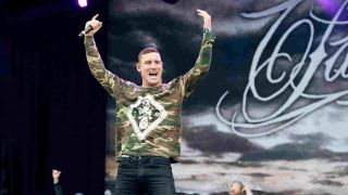 Parkway Drive’s Winston McCall performing onstage at the 2015 Download festival