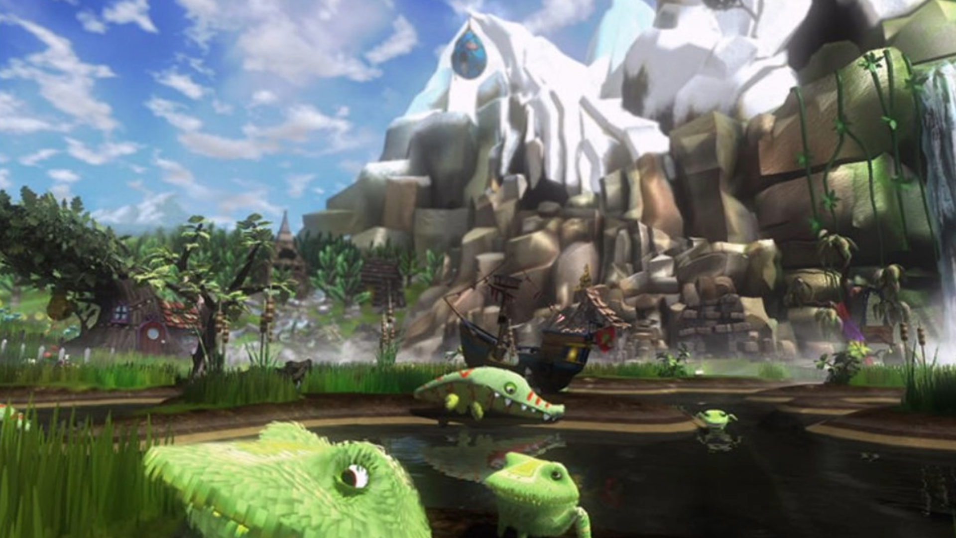 Crocodiles against a mountain backdrop in Viva Pinata