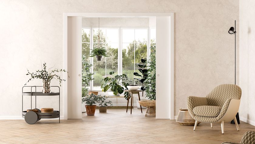 ECLISSE sliding pocket doors in cream room with contemporary wooden floor