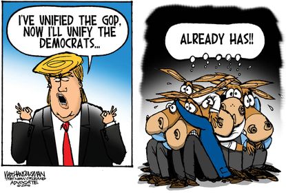 Political cartoon U.S. 2016 election Donald Trump unifying