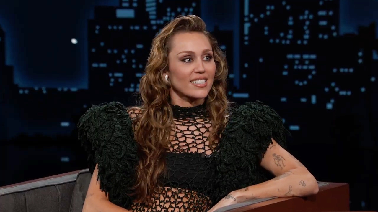 miley cyrus wears a net alaïa dress on Jimmy Kimmel Live!