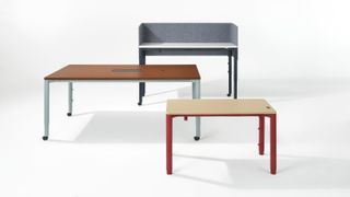 Three Herman Miller Spout standing tables