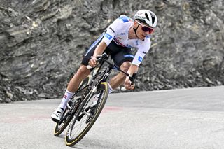 Belgian Remco Evenepoel of Soudal Quick-Step pictured in action during stage 4 of the 2024 Tour de France cycling race, from Pinerolo, Italy to Valloire, France (139,6 km) on Tuesday 02 July 2024. The 111th edition of the Tour de France starts on Saturday 29 June and will finish in Nice, France on 21 July. BELGA PHOTO JASPER JACOBS (Photo by JASPER JACOBS / BELGA MAG / Belga via AFP)
