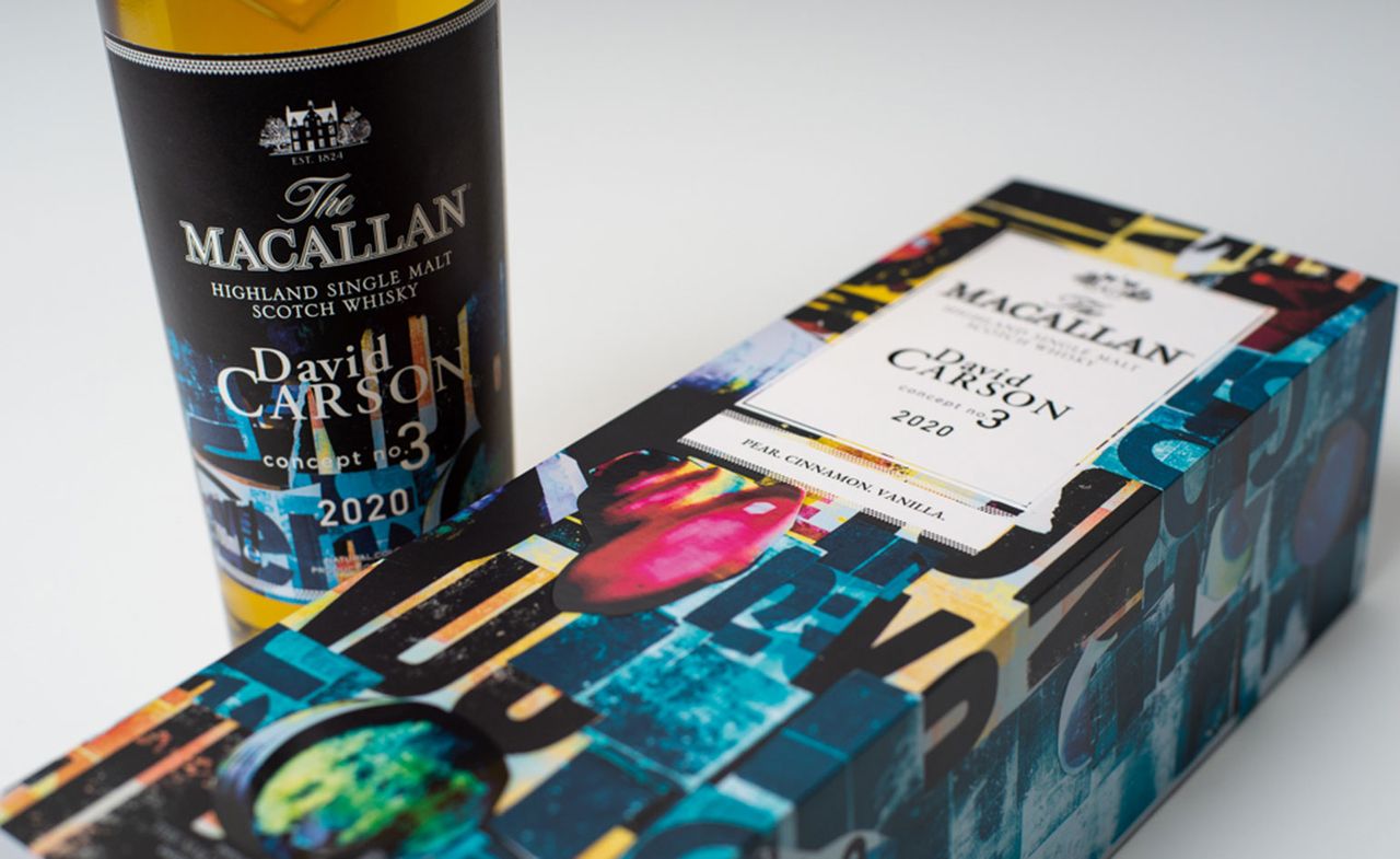 David Carson&#039;s typography collage for the packaging of The Macallan&#039;s Concept No. 3 whisky.