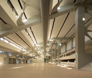 gulbenkian foundation's new art museum with swooping kengo kuma timber roof and quite greenery in Lisbon