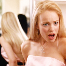The movie "Mean Girls", directed by Mark Waters. Seen here, Rachel McAdams as Regina George. Initial theatrical release April 30, 2004. Screen capture. Paramount Pictures.