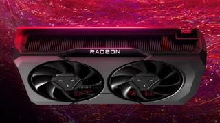 AMD Radeon RX 7600 marketing image of the GPU on a red background