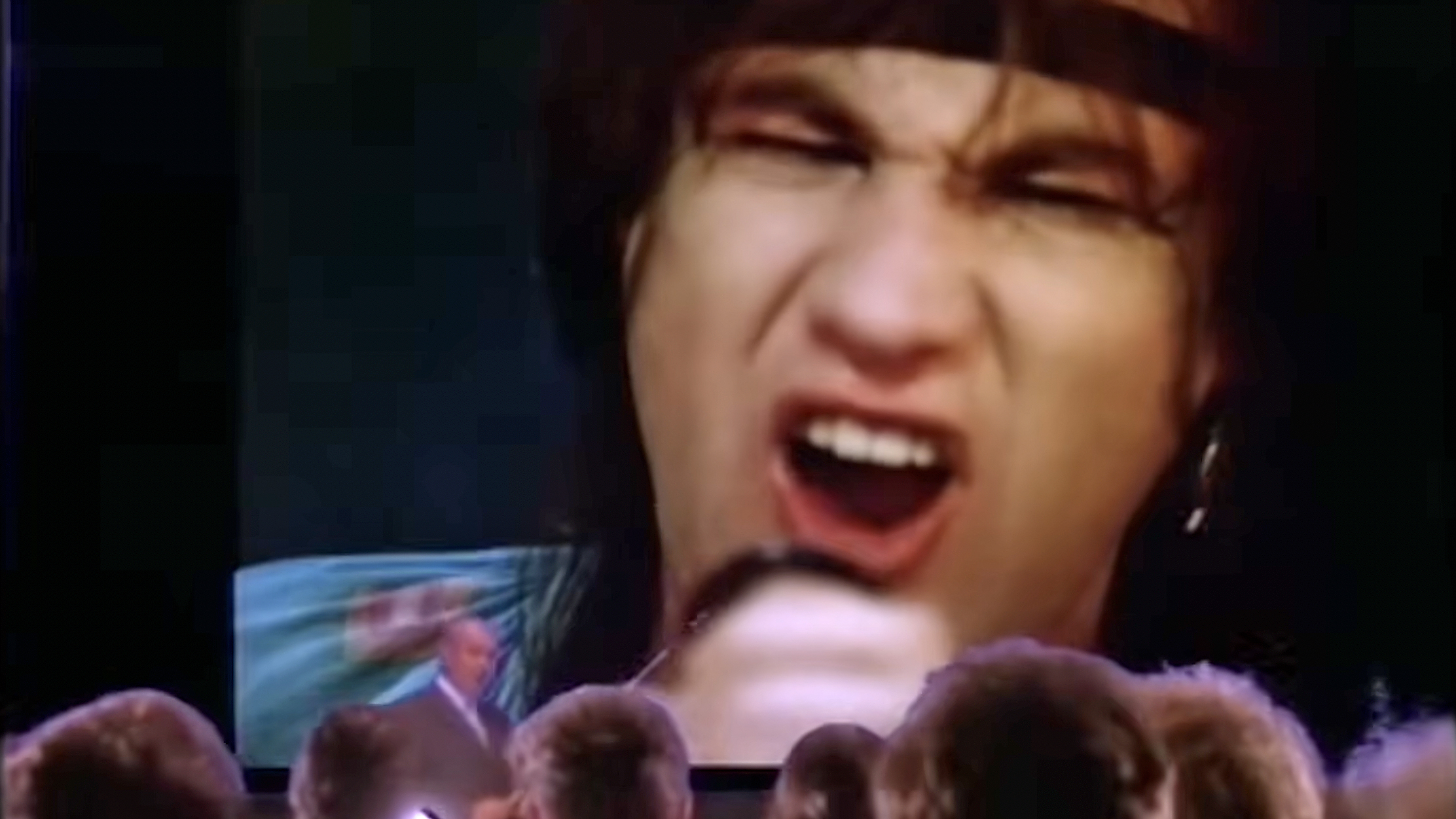 A still from Marillion&rsquo;s 1984 video for Assassing