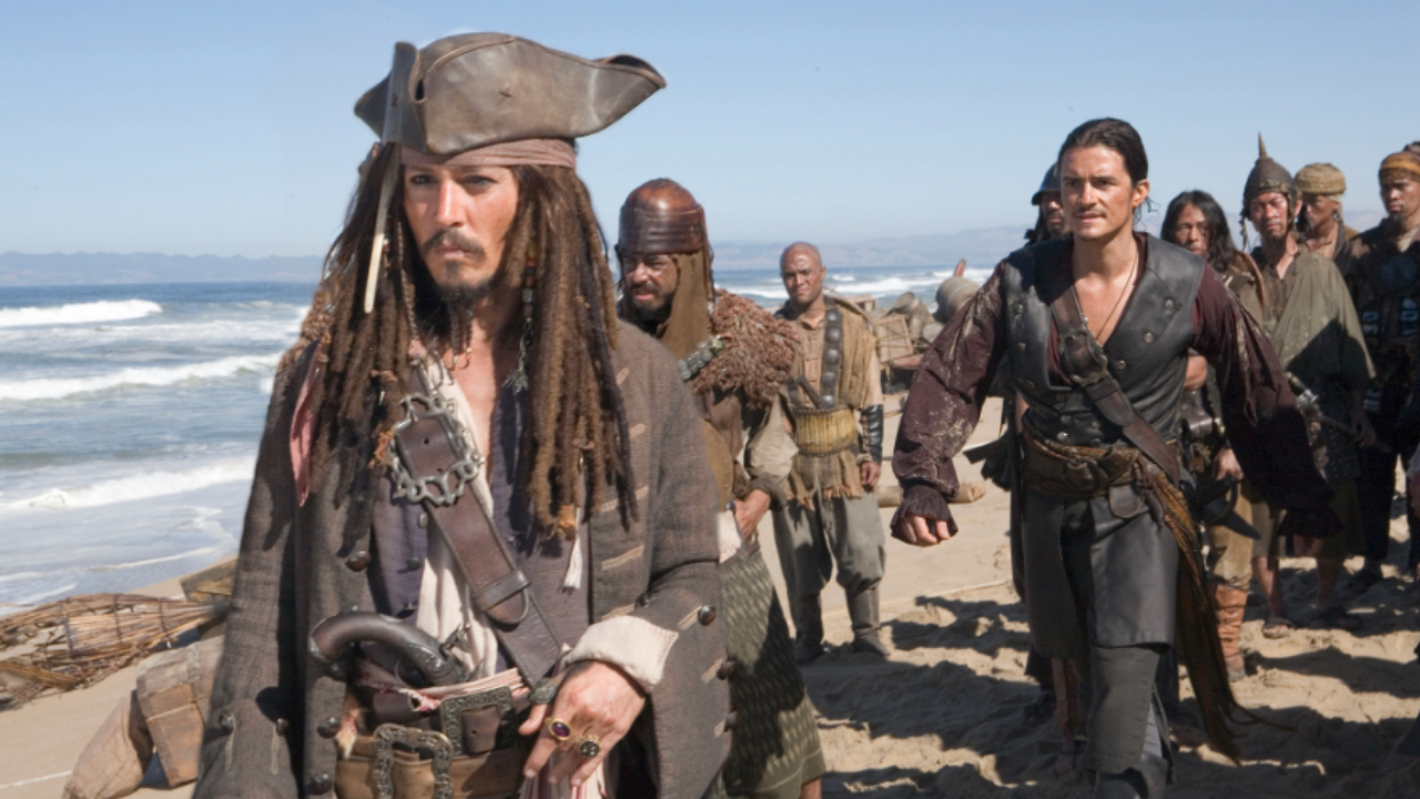 Johnny Depp and Orlando Bloom in Pirates of the Caribbean: At World's End
