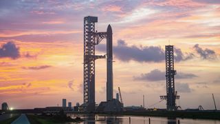 SpaceX's Starship rocket stands on the pad ahead of its 13th test flight.