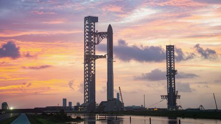 SpaceX's Starship rocket stands on the pad ahead of its 13th test flight.
