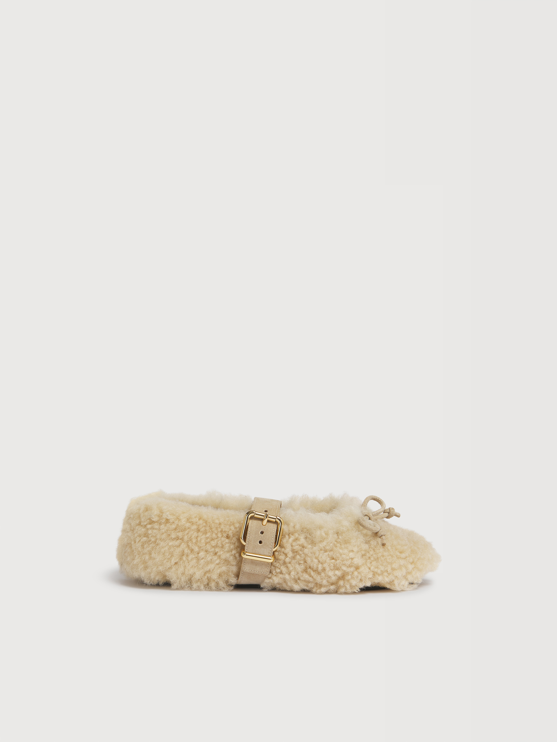 Cream Shearling Ballerina With Buckle