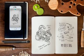 Moleskine Smart notebook with sketches and the same sketches seen on the phone app