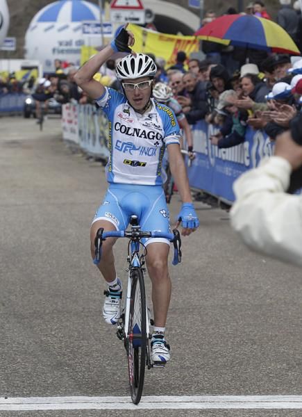 The Italian Domenico Pozzovivo (Colnago - CSF Inox) celebrates his win in stage four of the Giro del Trentino.