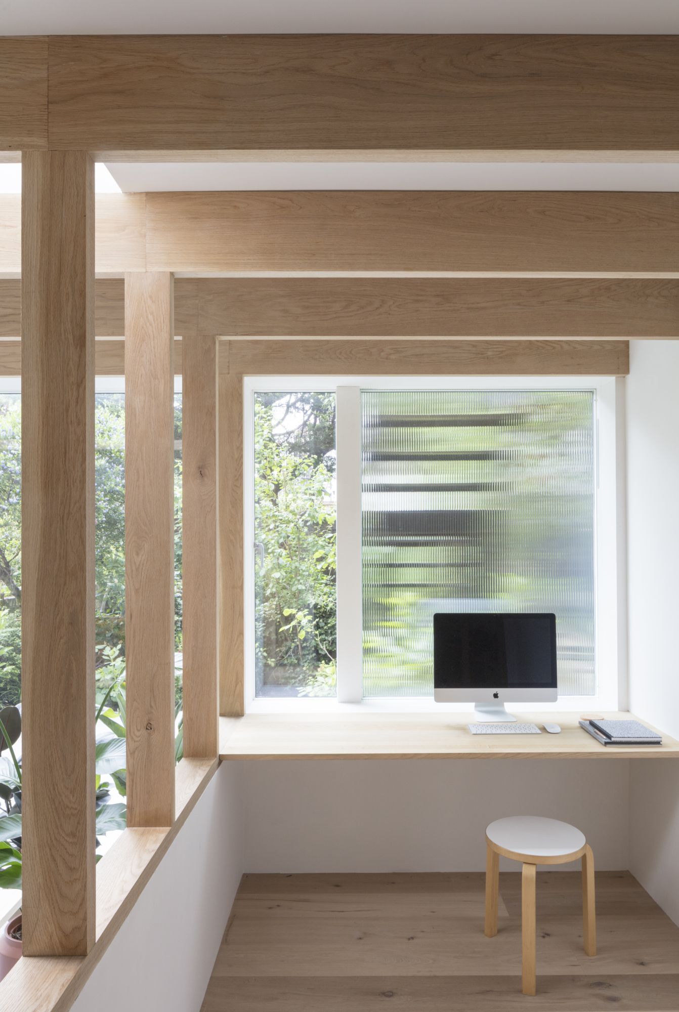 Desk built in to oak joinery in extension