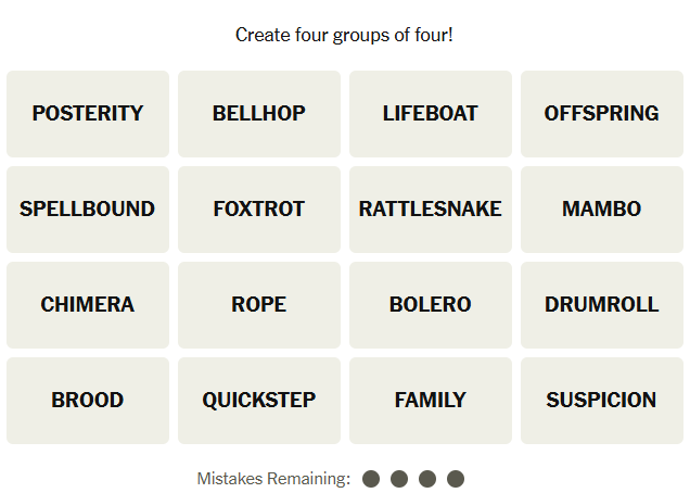 The New York Times Connections puzzle on December 16, 2025