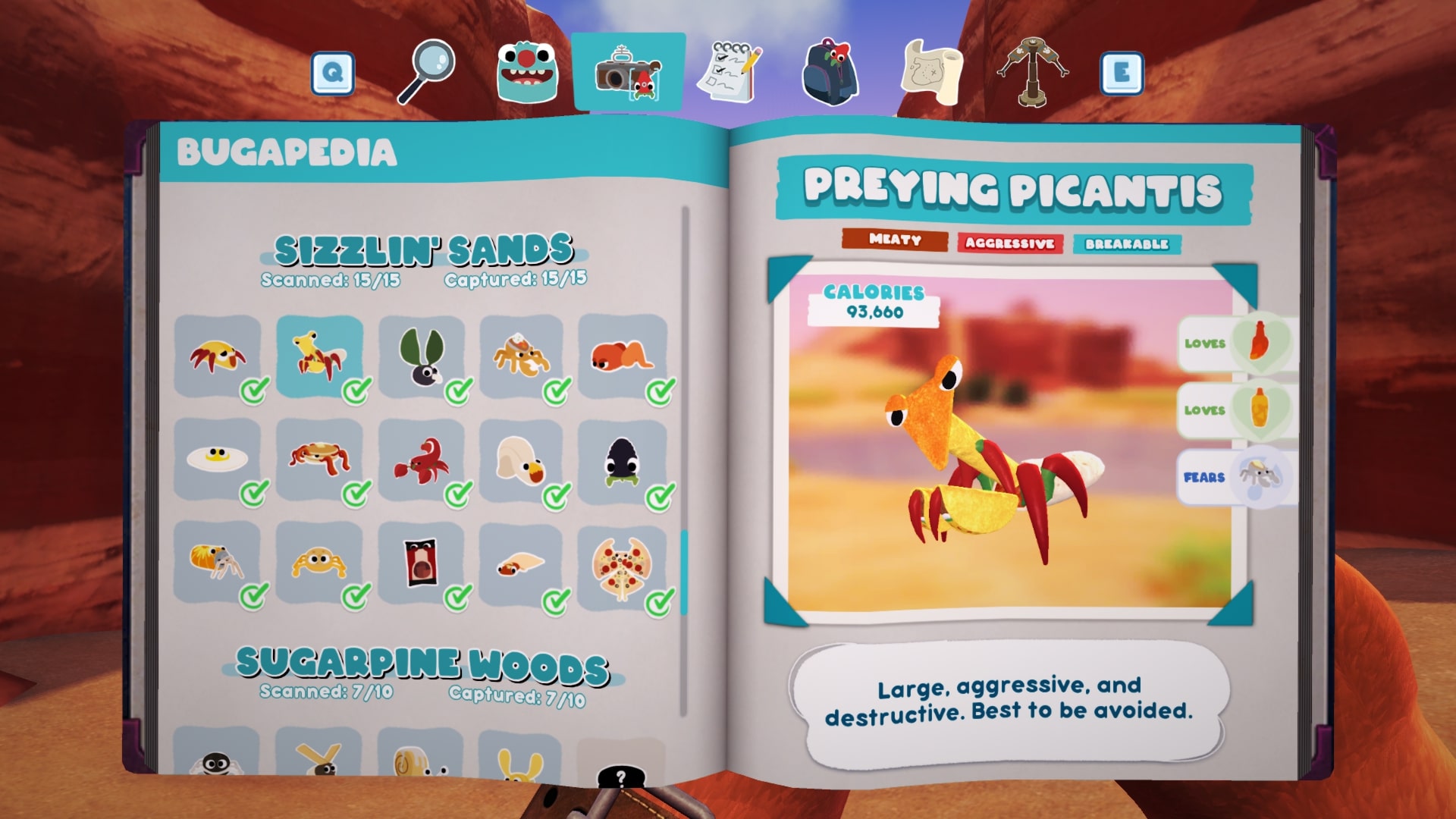 Bugsnax Bugapedia: Preying Picantis