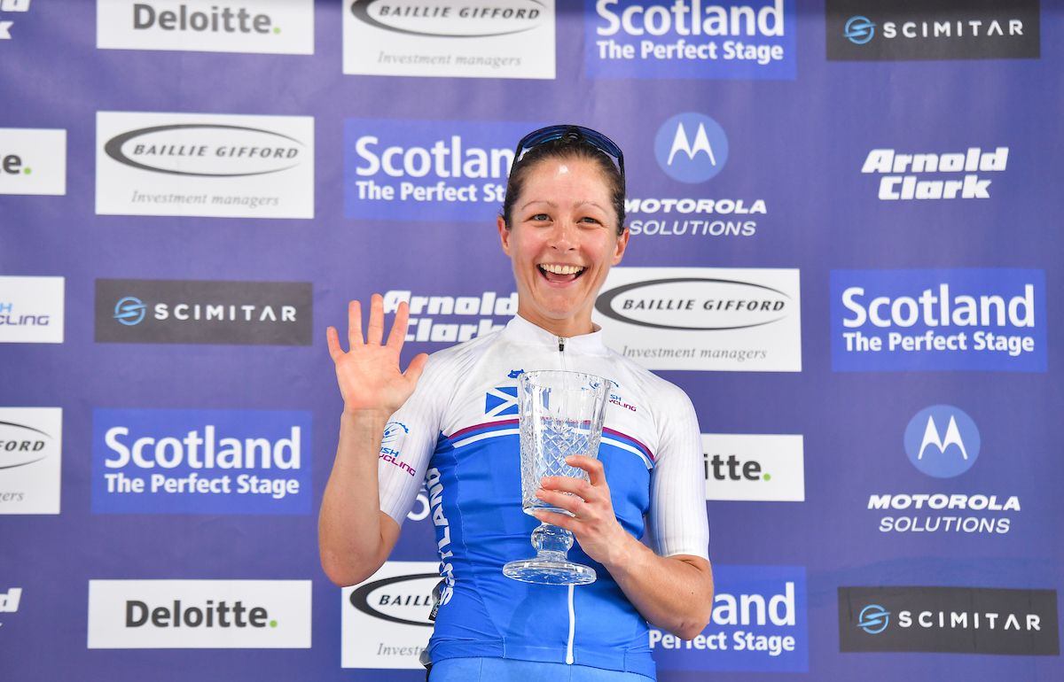Jennifer George of Scotland cycling team on the podium.