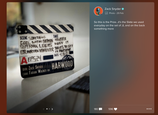 Zack Snyder poster fan prize clapboard screenshot from Vero