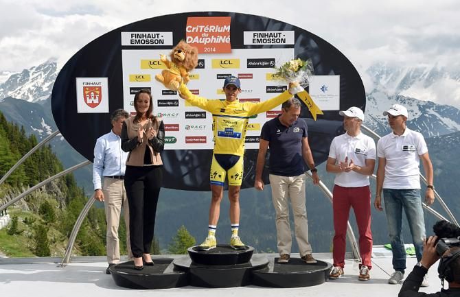 Alberto Contador (Tinkoff Saxo) on the podium