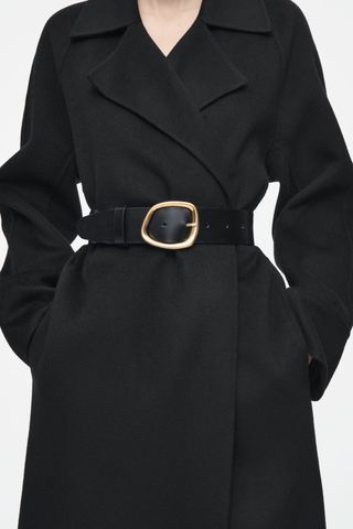 Asymmetric-Buckle Leather Belt