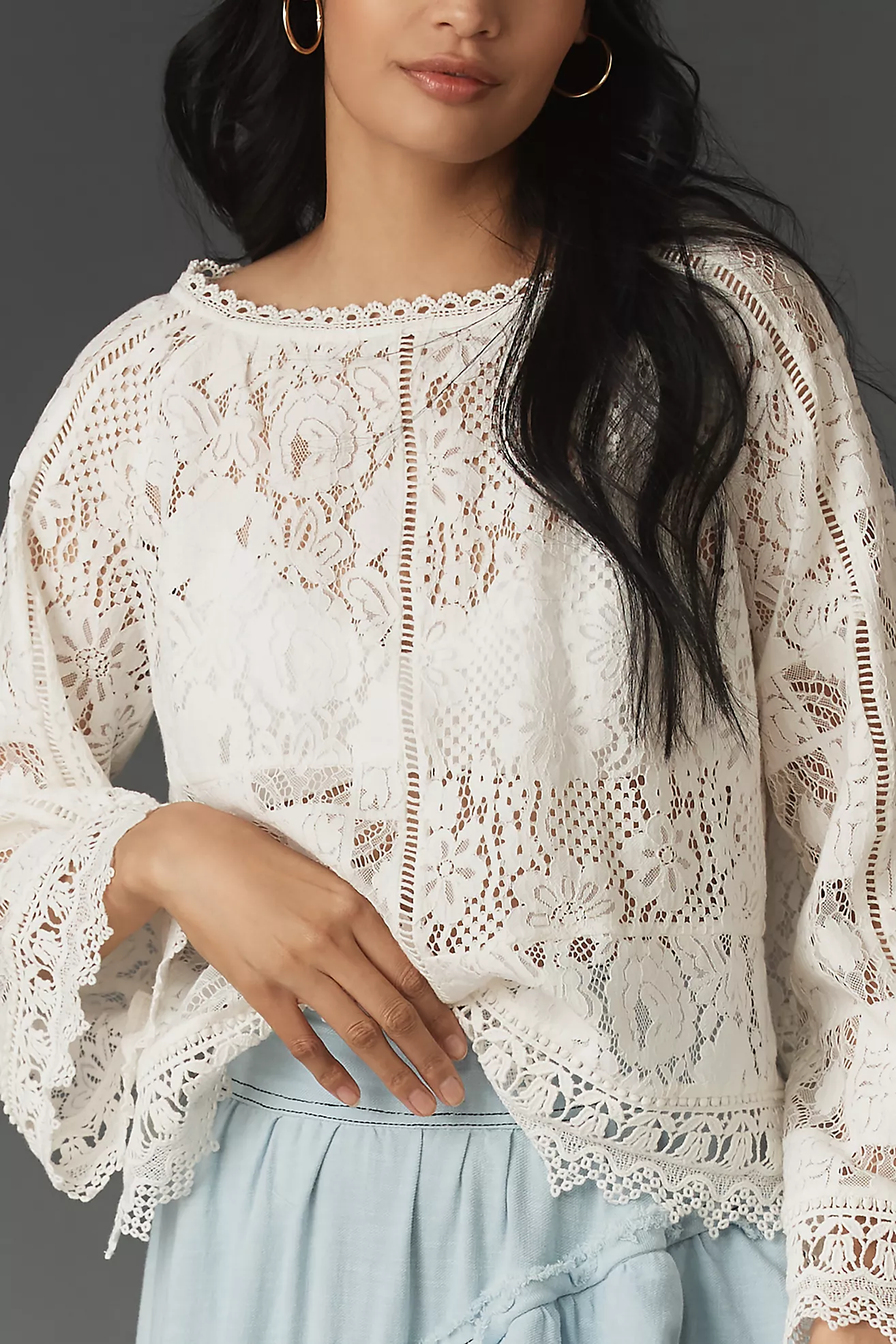 By Anthropologie Long-Sleeve Lace Patches Blouse
