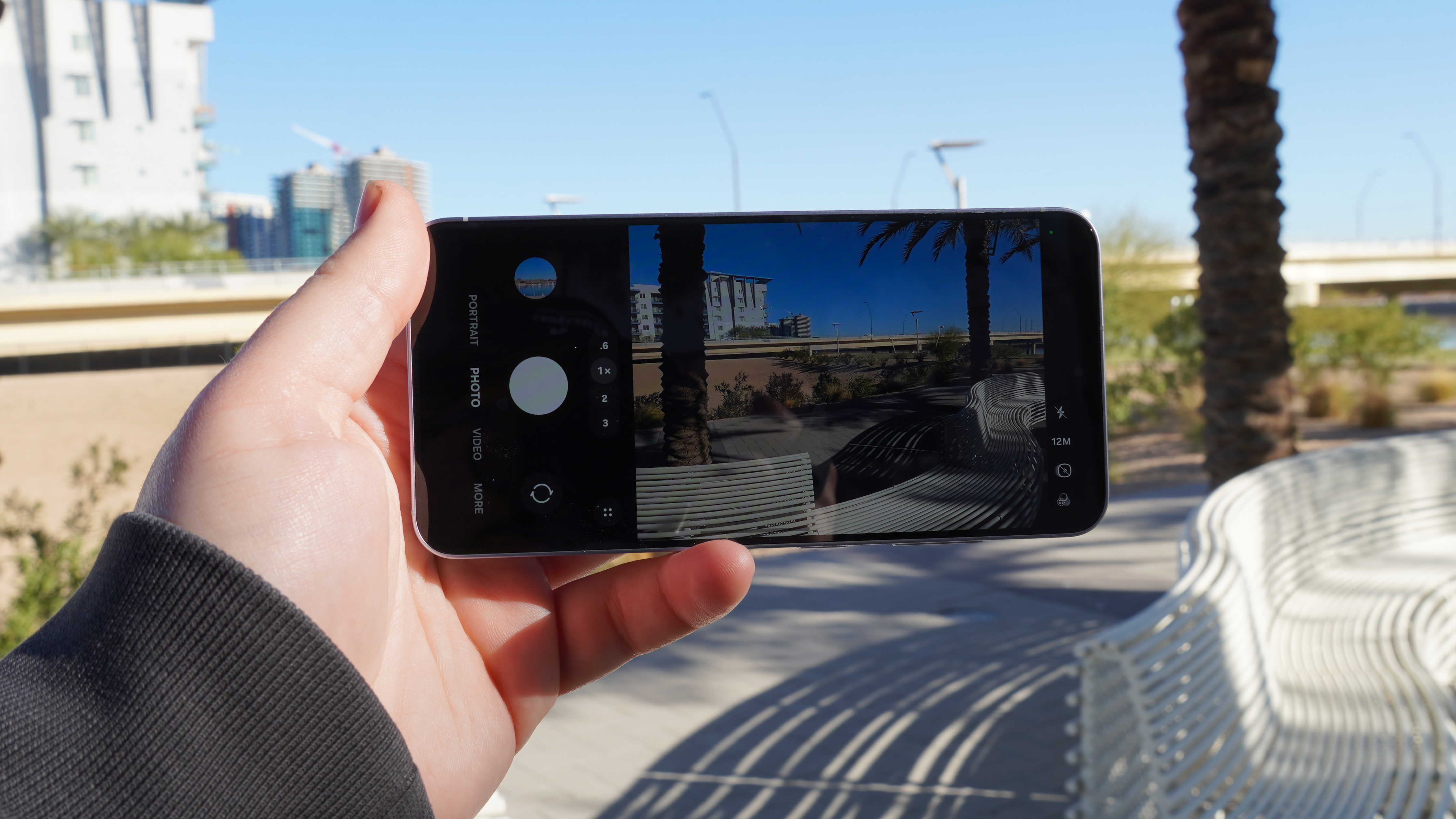 A photo of the Samsung Galaxy S25 outdoors.